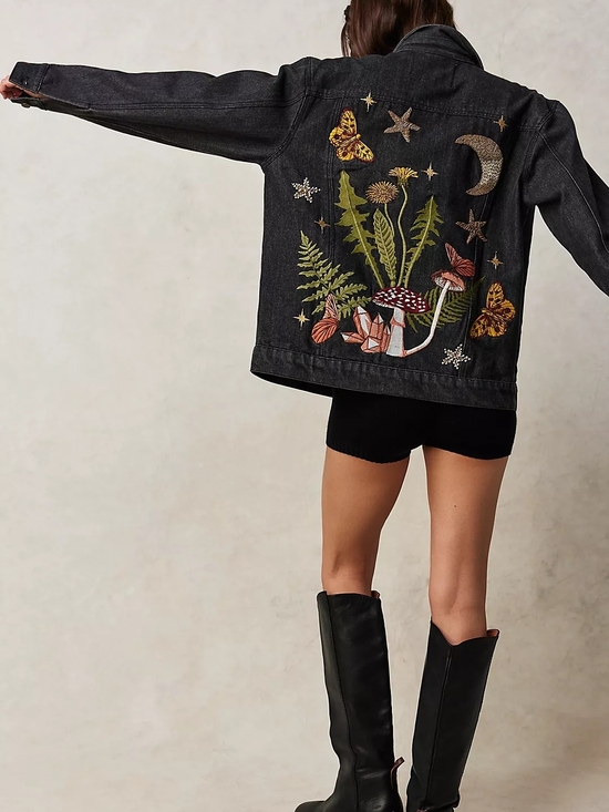 Free People Jackets & Blazers - Free People Denim And Bone Mushroom And Moon Jacket